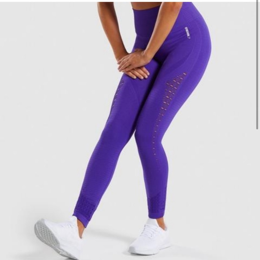 Gymshark Energy Seamless Laser Cut High Rise Leggings In Dark Purple Size Small